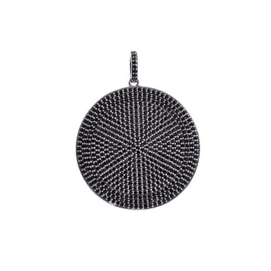 Circle Black Spinel Silver Disc Pendant