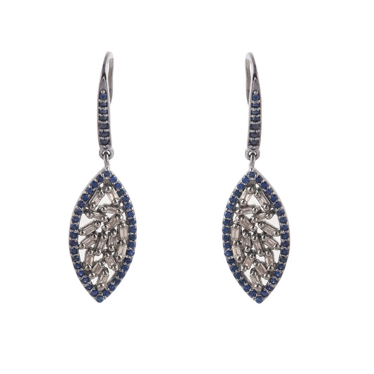 Blue Sapphire Diamond Baguette Earrings