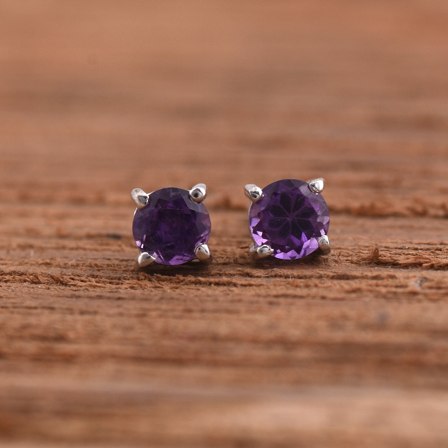 Checker Cut Amethyst Studs Earrings