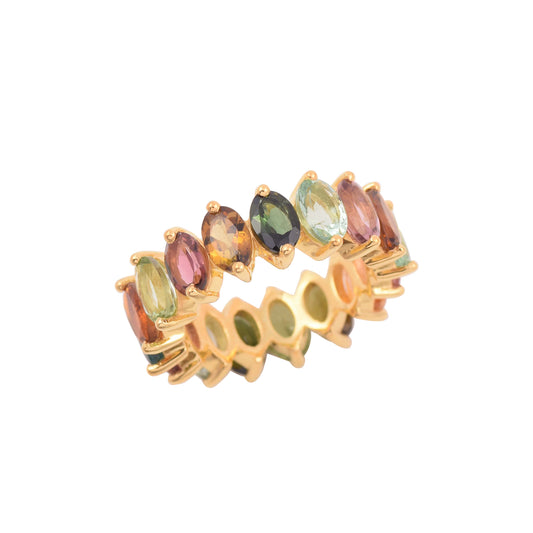 Silver Multi Tourmaline Eternity Band Ring