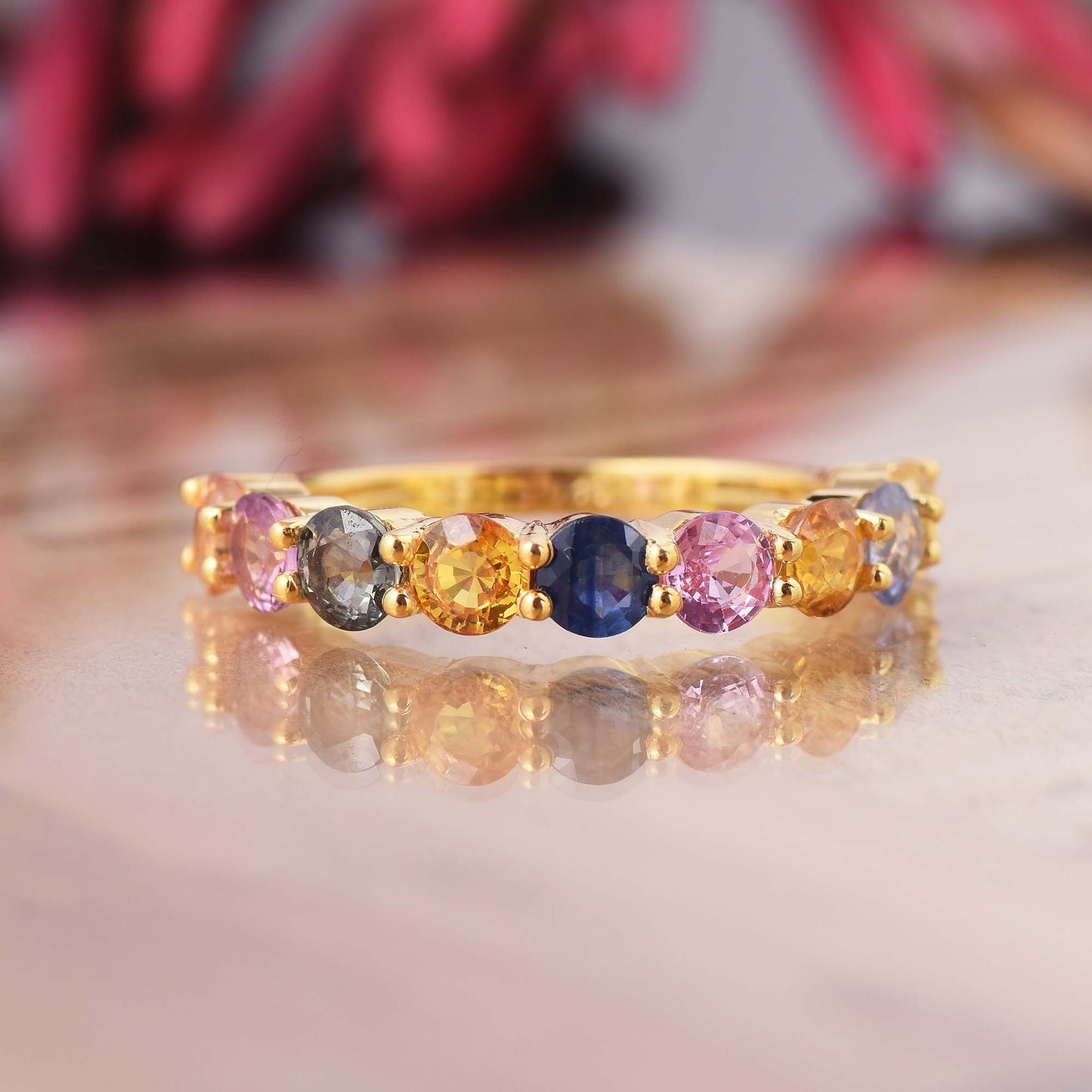 Rainbow Sapphire Eternity Band Ring