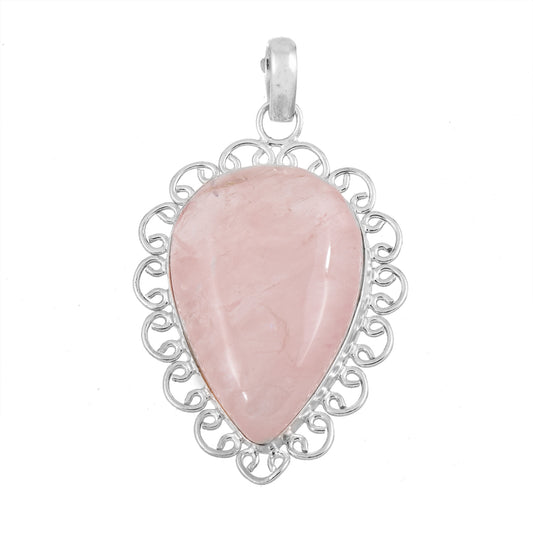 Rose Quartz Gemstone 925 Sterling Silver Pendant