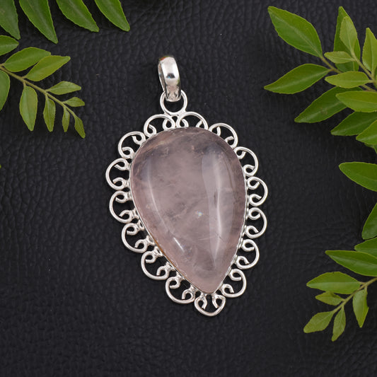 Rose Quartz Gemstone 925 Sterling Silver Pendant