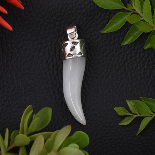 White Agate Horn Good Luck Pendant