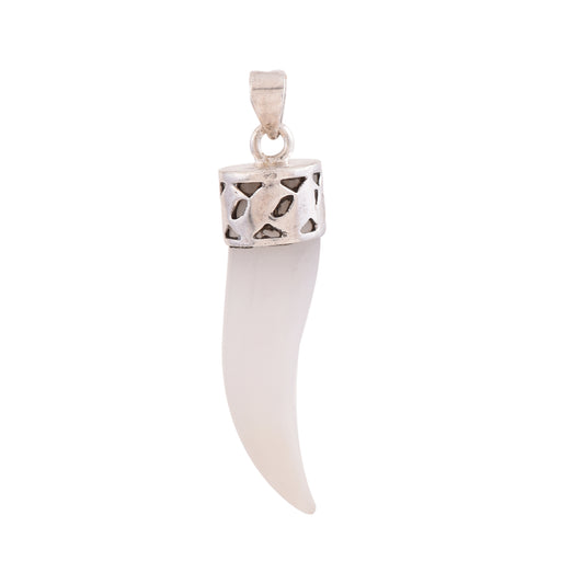 White Agate Horn Good Luck Pendant