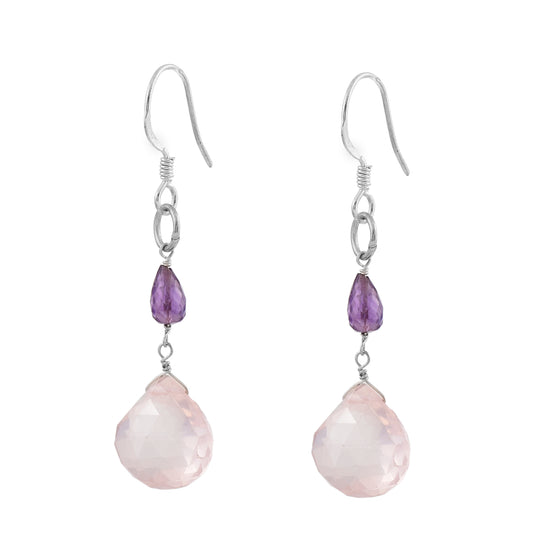 Beaded Amethyst Rose Quartz Earrings