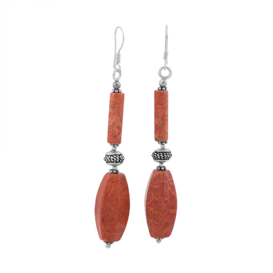 Red Gemstone Beaded Drop Earrings