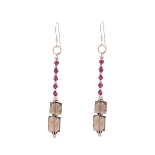 Garnet with Smokey Quartz Gemstone Earrings