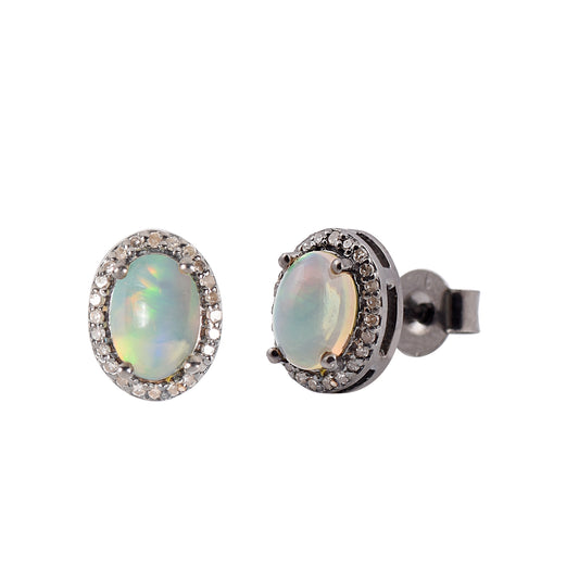 Opal & Diamond Halo Studs Earrings