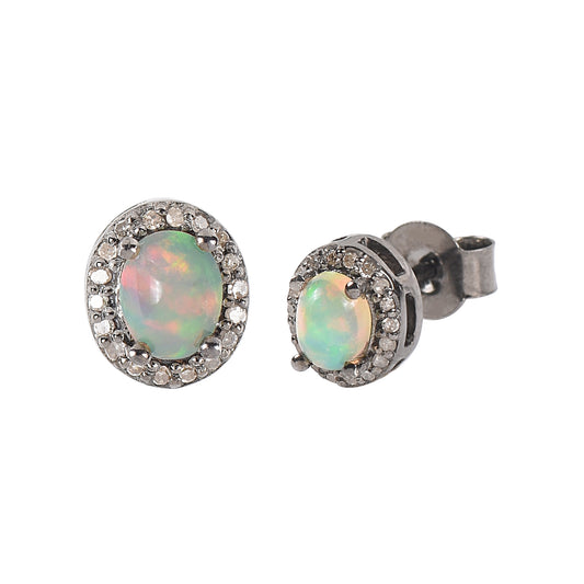 Opal & Diamond Halo Studs Earrings