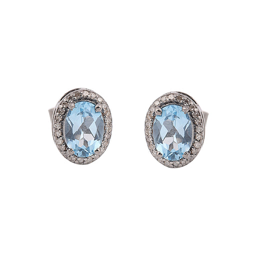 Blue Topaz Halo Earrings