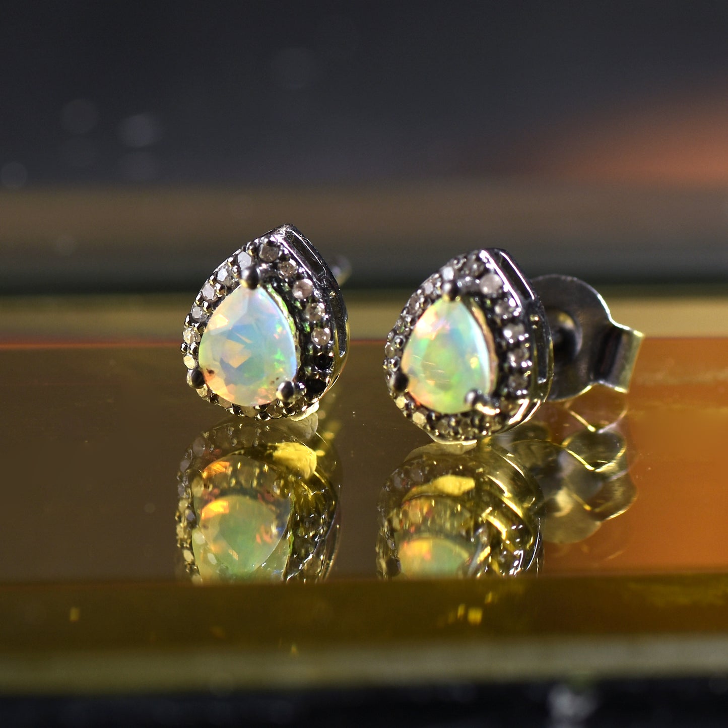Pears Opal Halo Studs Earrings With Diamonds
