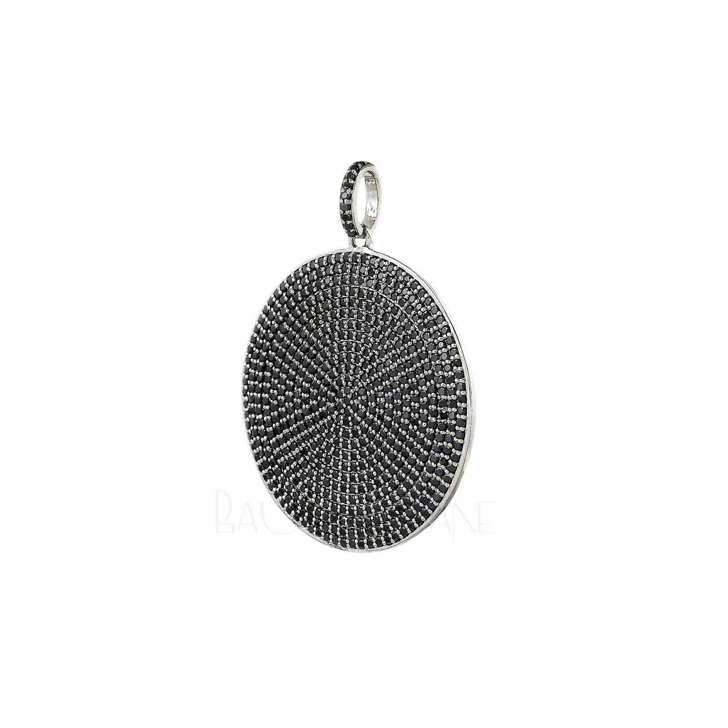 Circle Black Spinel Silver Disc Pendant