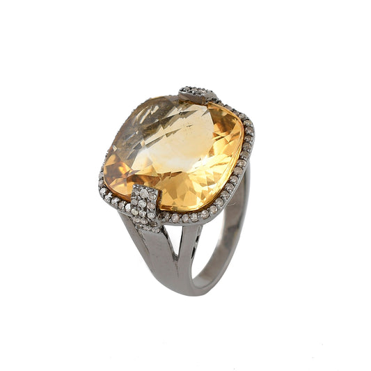 November Citrine Diamond Halo Ring