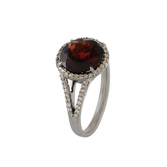 Diamond Halo Garnet Engagement Ring