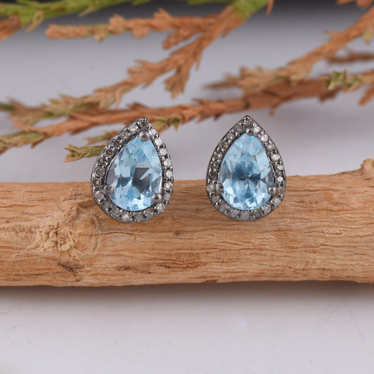 Diamond & Blue Topaz Earrings