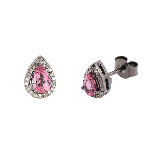 Pink Tourmaline Halo Earrings