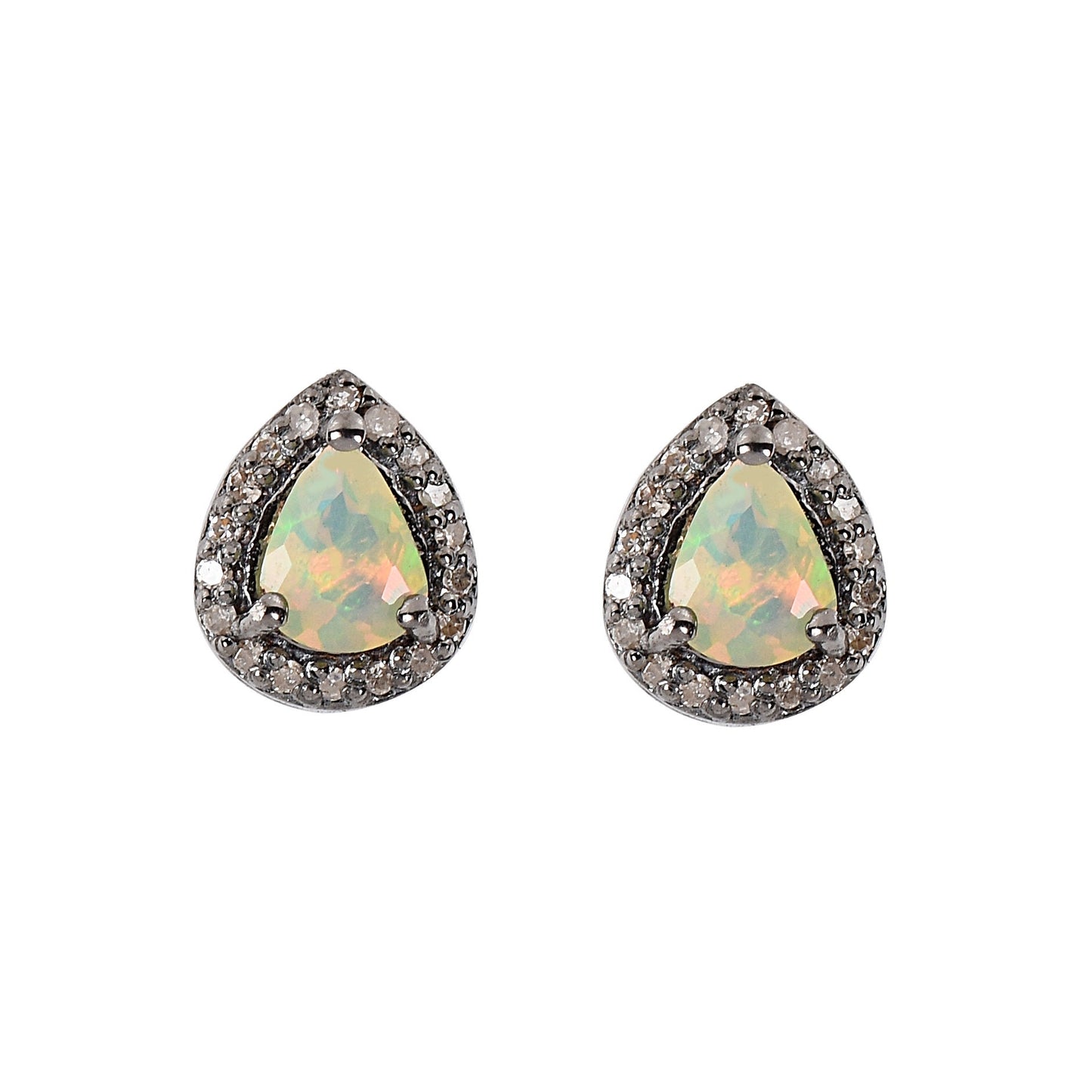 Pears Opal Halo Studs Earrings With Diamonds