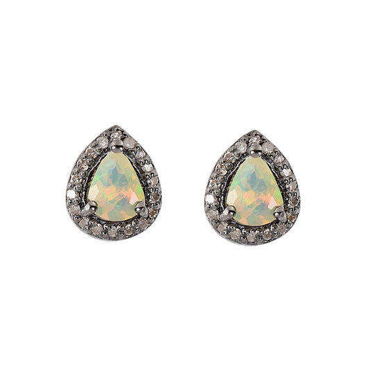 Pears Opal Halo Studs Earrings With Diamonds