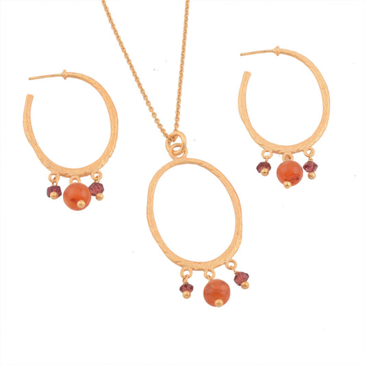 Carnelian and Rhodolite Garnet Drops Jewelry Set