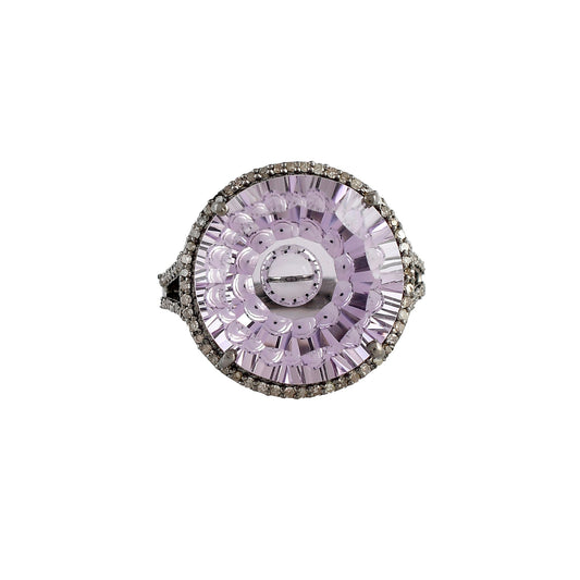 Fancy Cut Amethyst Diamond Ring