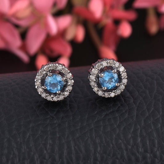 Diamond, Blue Topaz Studs