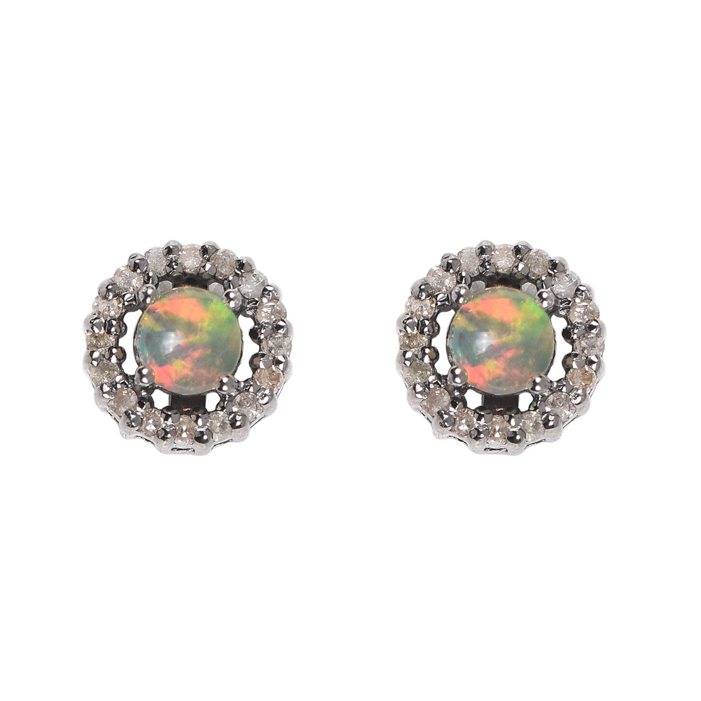 Opal Round Diamond Halo Studs Earrings