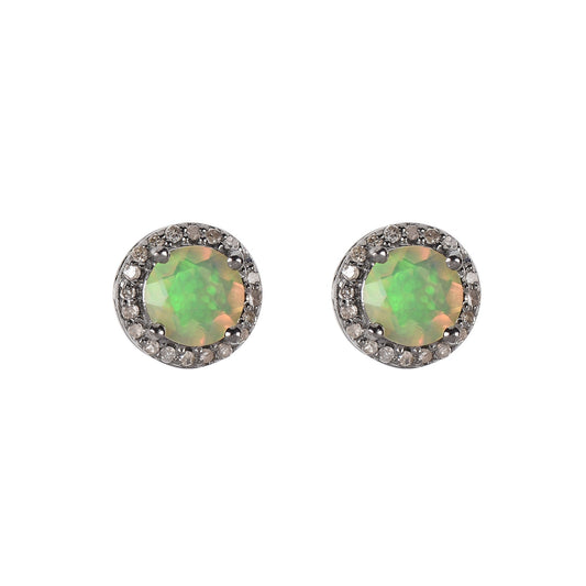 Round Opal Halo Stud Earrings