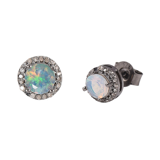 Opal Halo Diamond Earrings