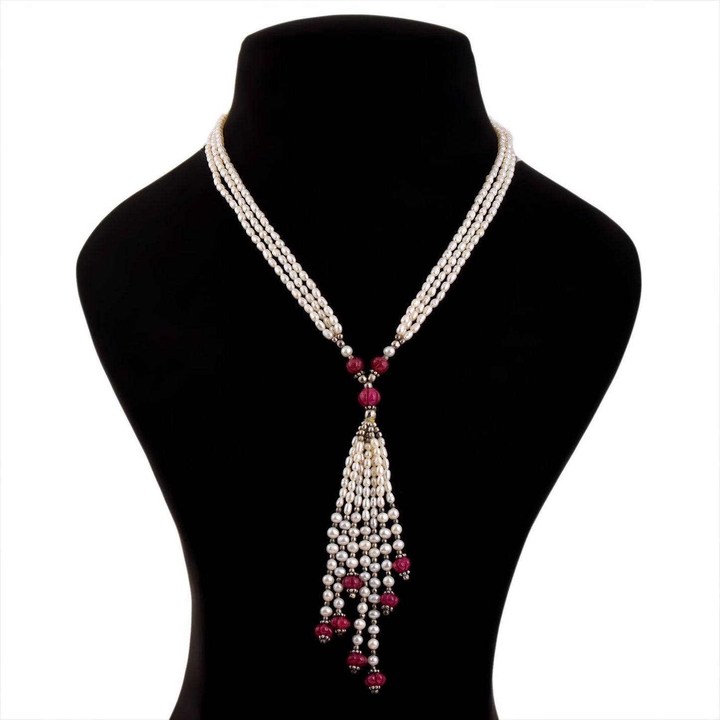 Designer Pearl Ruby Beaded Necklace