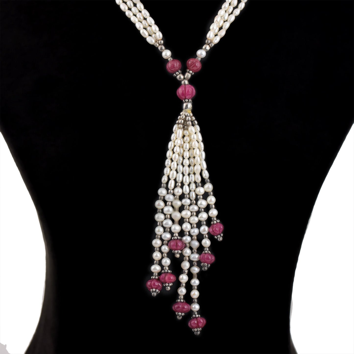 Designer Pearl Ruby Beaded Necklace