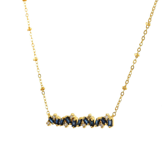Diamond Cluster With Blue Sapphire Necklace