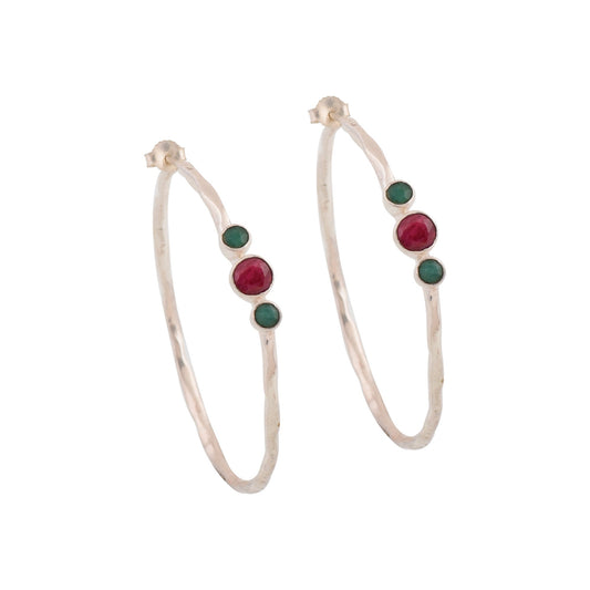 Emerald & Ruby Hoop Earrings