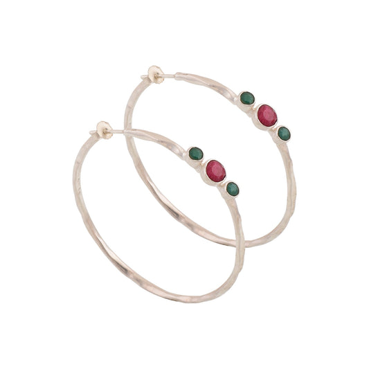 Emerald & Ruby Hoop Earrings